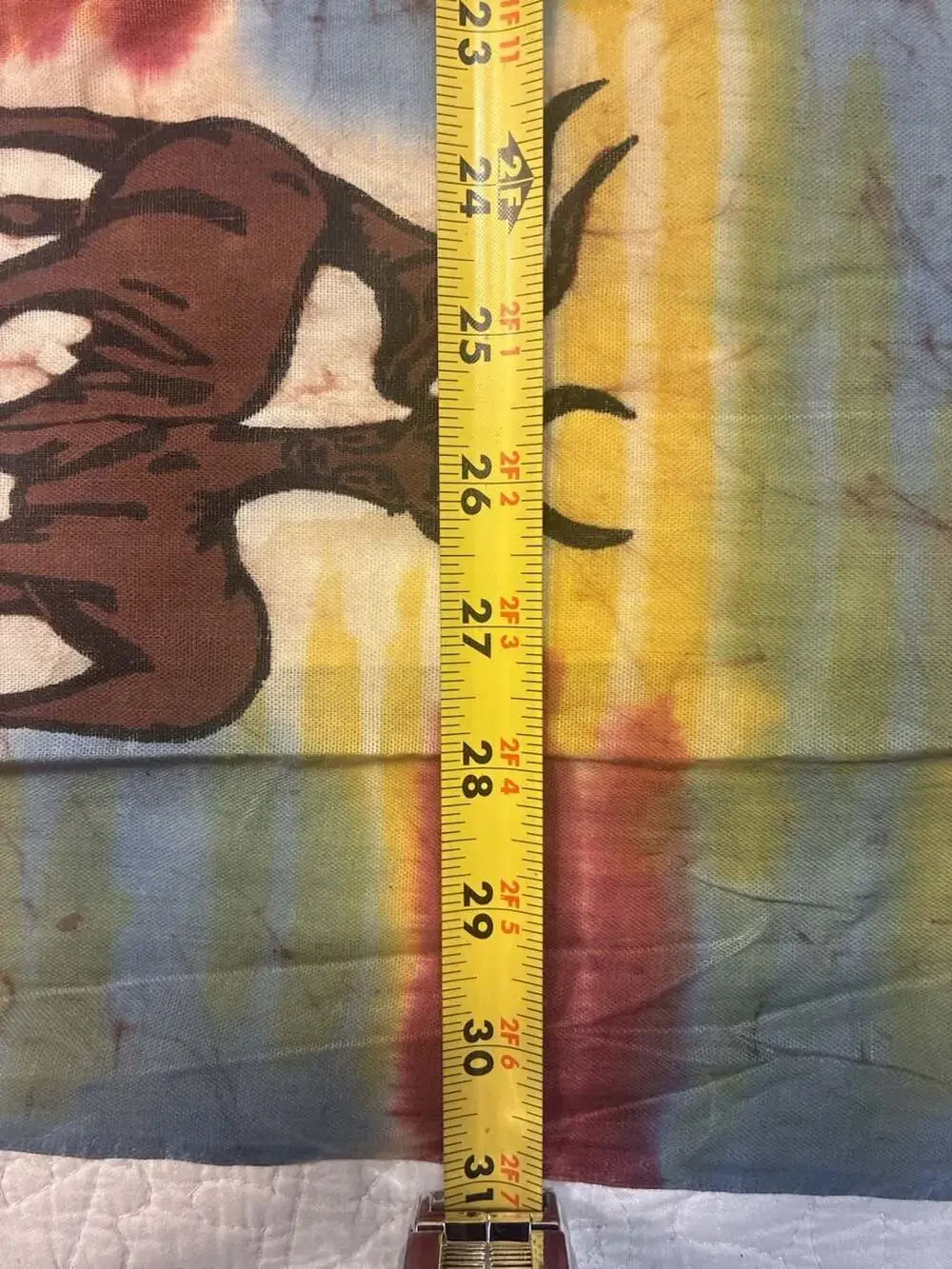 Vintage Hand-Dyed African Batik Fabric Wall Hanging with Antelope Motif